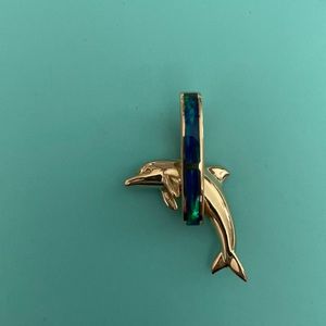 14kt gold and turquoise dolphin pendant